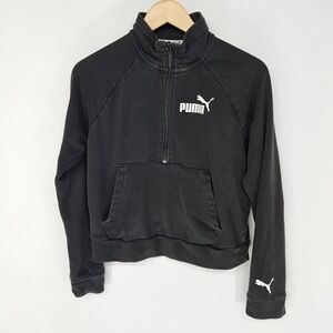 Puma Quarter Zip Pullover Kids Small Black Mock Neck Logo Athletic Sweatshirt S